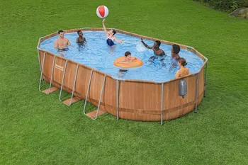 בריכת אובלית במידה 610X366X122 דמוי עץ/פרקט דגם 56719 כוללת מערכת ספא מובנת ותאורת לד *דגם 2026*